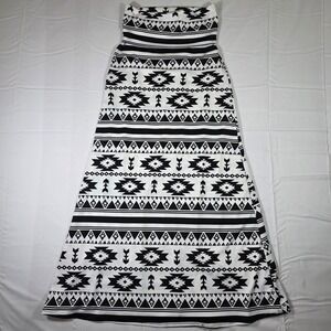 SoloLaFe Womens Tribal Geometric Maxi Skirt Black White Aztec Print L LF1015-15
